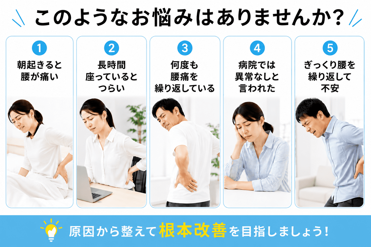ぶり返す腰痛や筋肉疲労に悩む北九州市小倉南区の女性のイメージ