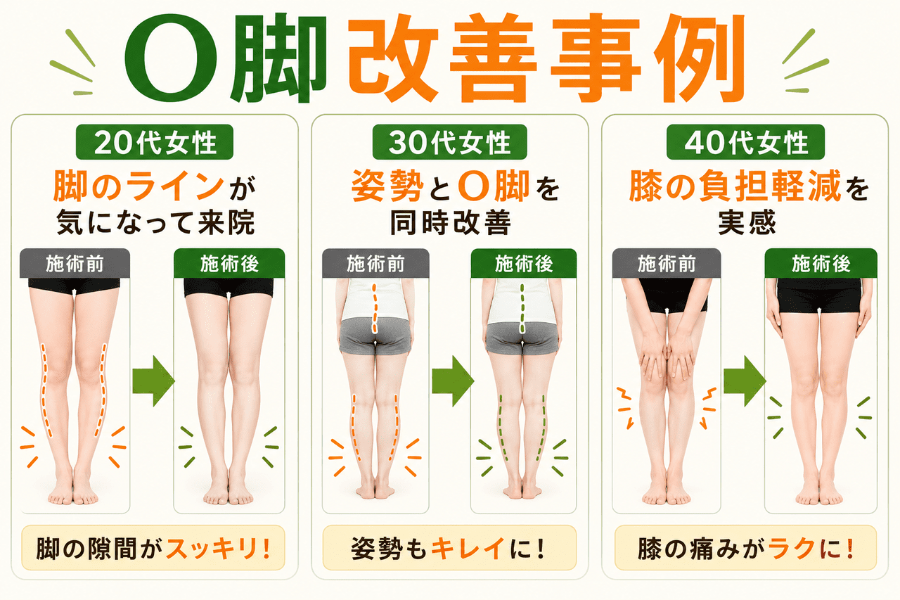 北九州市小倉南区の当院で骨盤の開きを整え、膝の隙間がスッキリと狭まったO脚改善事例のイメージ画像
