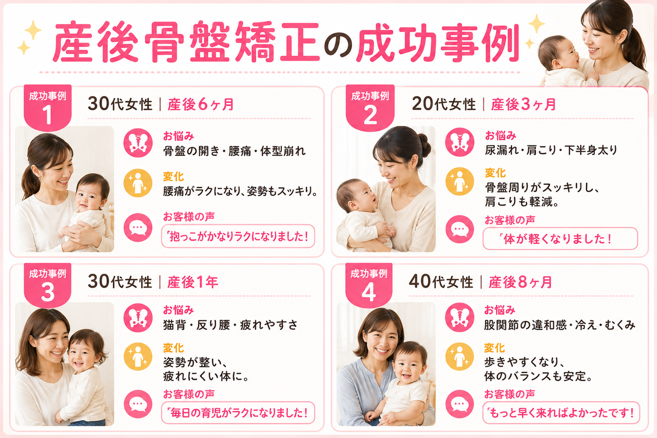 北九州市小倉南区の当院で産後骨盤矯正を受けられた方の成功事例・施術変化