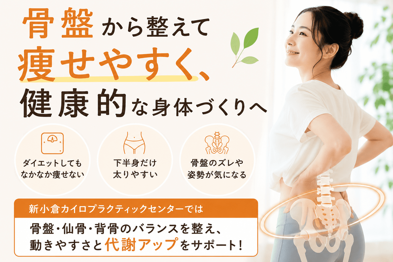 北九州市小倉南区の新小倉カイロプラクティックセンターによる痩せやすく健康的な身体を目指す骨盤矯正の案内