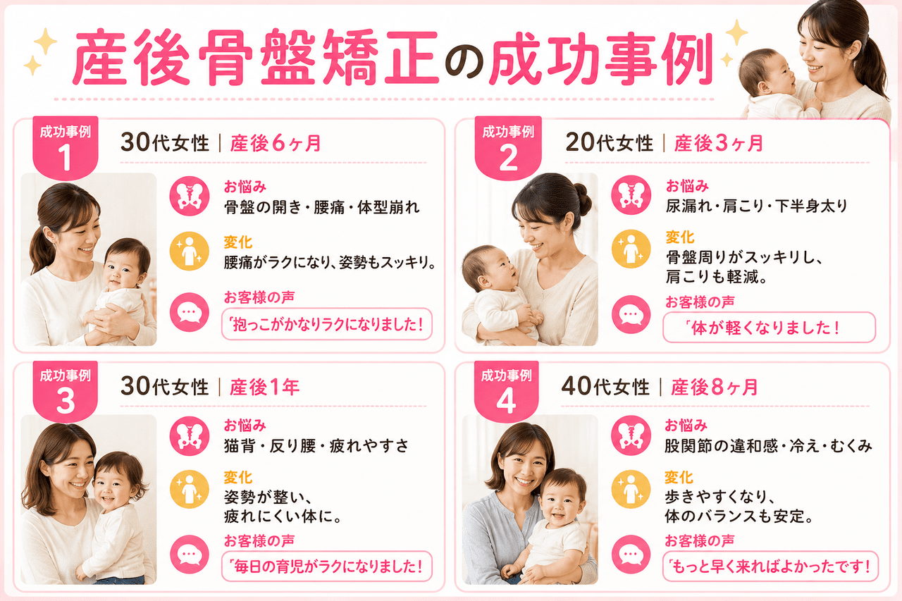 北九州市小倉南区の当院で産後骨盤矯正を受けられた方の成功事例・施術変化