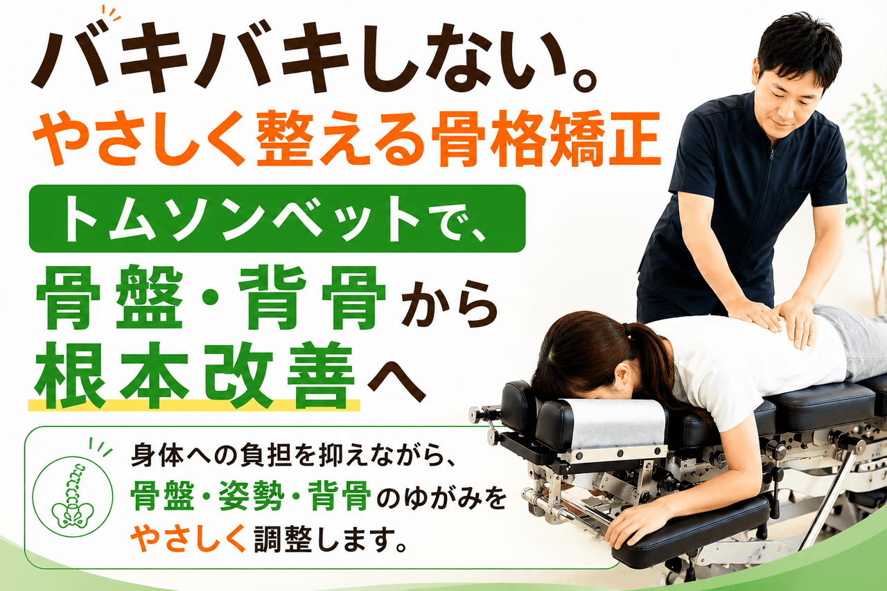 小倉南区の新小倉カイロプラクティック整体院による痛くないトムソンベッド骨盤矯正の施術風景
