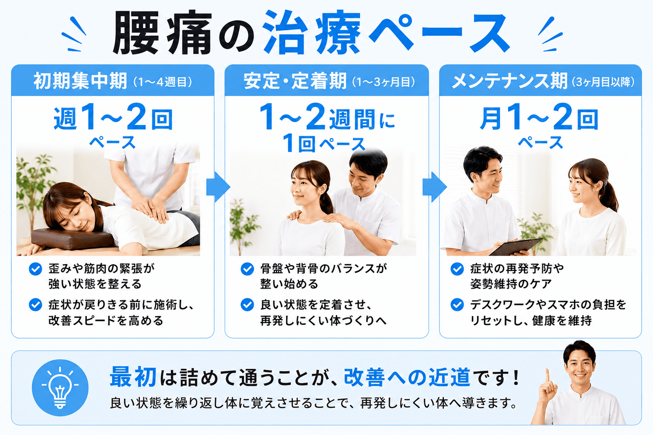 腰痛を根本から変えて再発を防ぐための理想的な整体通院ペースの解説