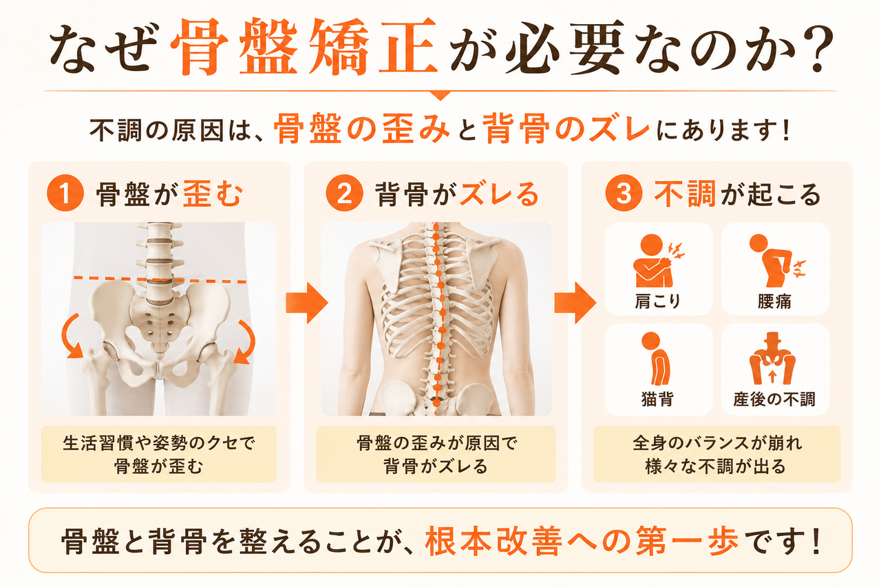 腰痛や肩こりの根本原因となる骨盤の歪みと背骨のズレのメカニズム解説